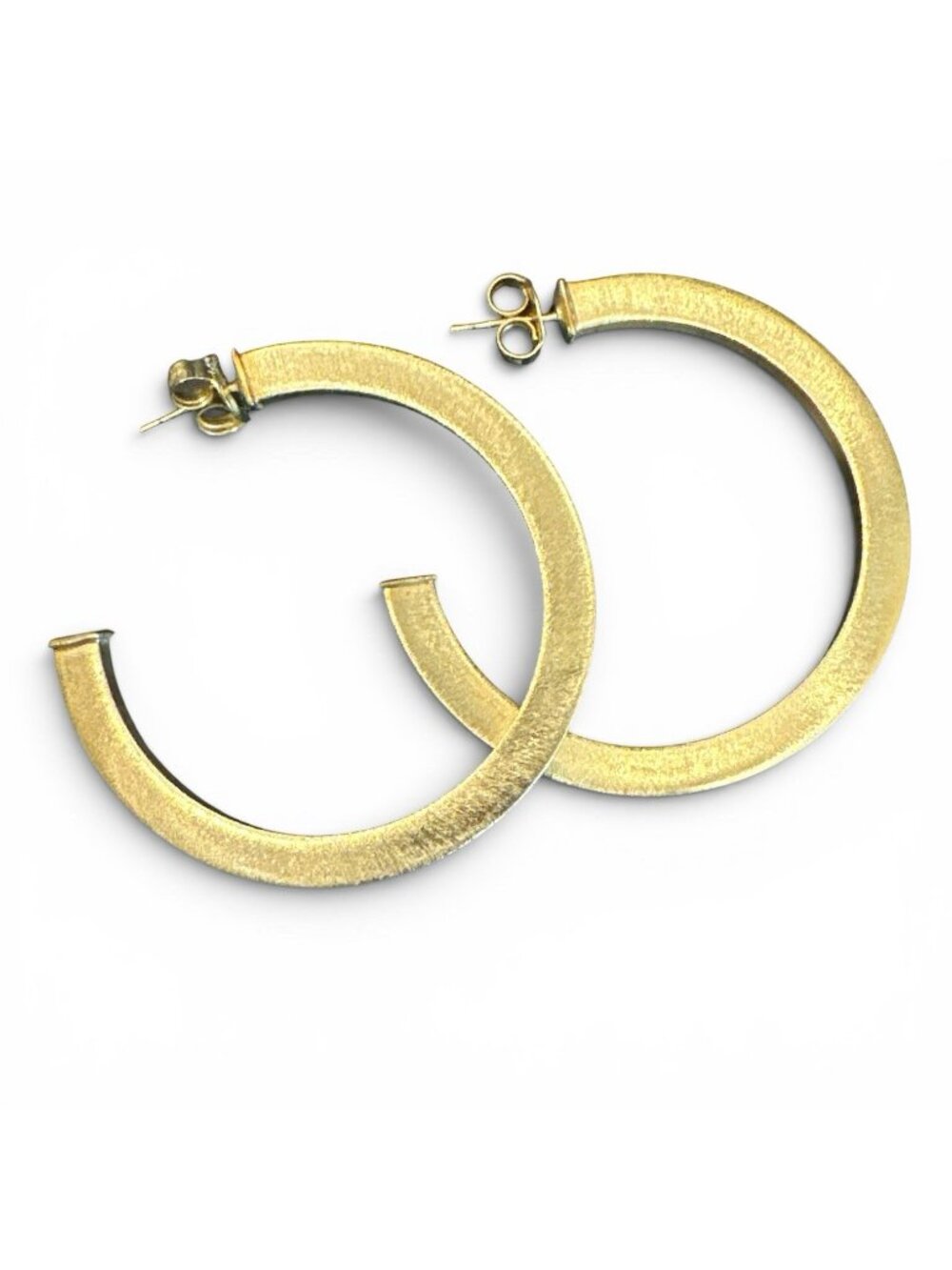 Sheila Fajl Lunaria Brushed 18K GP Flat Hoop Earrings 2" Beauty Glamour
